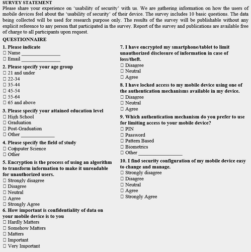 Figure 7. Validation study survey questionnaire.