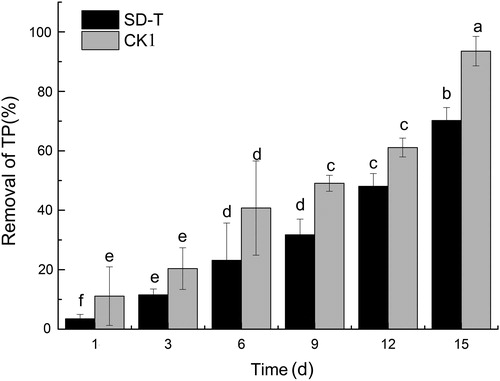 Figure 2. Phosphate removal by V. natans with different sulfonamide concentrations.
