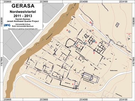 Figure 3. Survey plan of the North-west Quarter (Danish-German Jerash North-west Quarter Project).