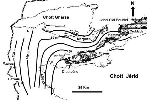 Fig. 6 Variation spatiale des débits artésiens du CI du Jérid.