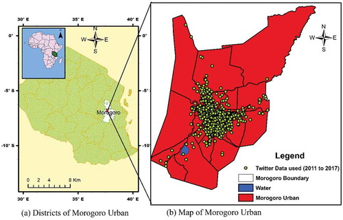 Figure 1. Spatial distribution of Twitter data in Morogoro urban municipality