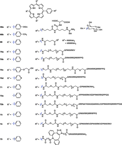 Figure 17. Peptide-coupled porphyrin derivatives 68–75.