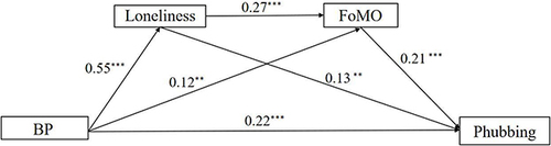 Figure 4 The multiple mediation effects of loneliness and FoMO.