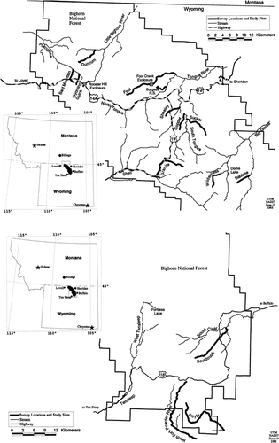 FIGURE 1. Regional map of the Big Horn Mountains and trapping locations within the Big Horn Mountains (map by D. Scaife).