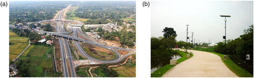 Figure 5. A, paddy land and wetlands reclaimed for the outer circular highway in Colombo 2014 (image source: Ministry of Highways, Sri Lanka); B, a new wetland park and recreational area opened in 2012.