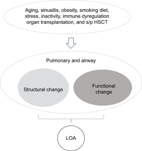 Figure 1 Pathophysiology of LOA. Structural or functional changes in the airway result from many factors including aging.