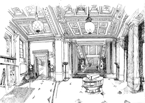 Figure 2. The Weston Great Hall. Drawing: Catherine Hahn 2021.