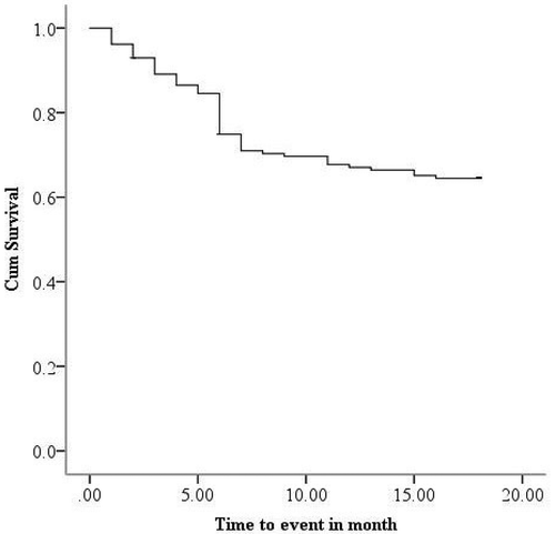 Figure 3. Kaplan–Meier curve showing the probability survival of MDR-TB patients since the commencement of treatment to end of the study period.