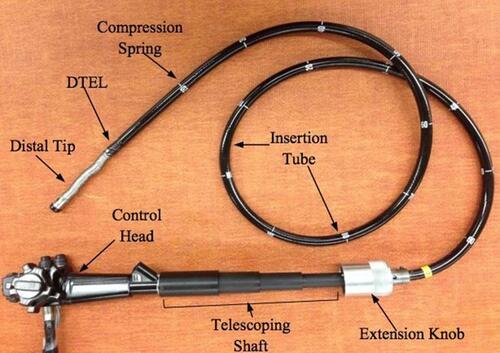 Figure 1 DTEM is implanted in the CF-100TL Colonoscope with the Main Parts of the DTEM Shown.