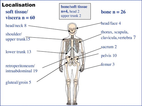 Figure 1.  The localisation of the radiation-induced sarcoma (n = 90).
