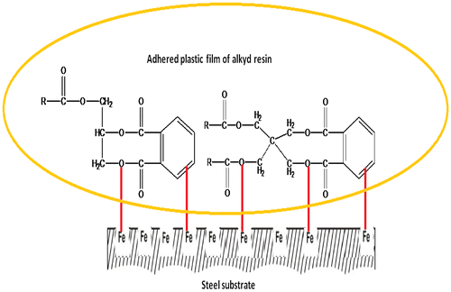 Figure 12. Sketch illustrates the plastic film formed on the carbon steel surface by the alkyd resin.