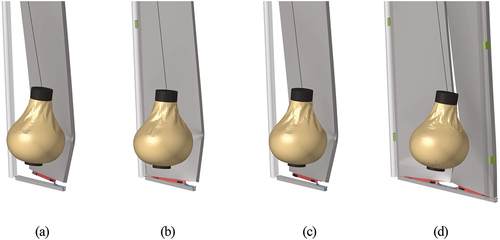 Figure 5. Deformed shape of a door after impact: (a) A1, (b) A2, (c) A3, and (d) B1.