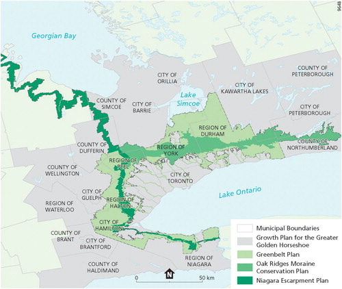 Figure 1. The Greater Golden Horseshoe (GGH) region, Canada.Sources: Ministry of Municipal Affairs (Citation2017); Ministry of Municipal Affairs and Housing (Citation2019).
