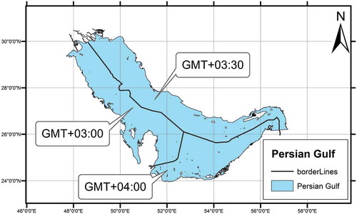 Figure 3. Local time differences of Persian Gulf states with respect to GMT.