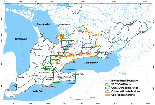 Figure 3. Areas within southern Ontario with some level of three-dimensional geological/hydrogeological interpretation.