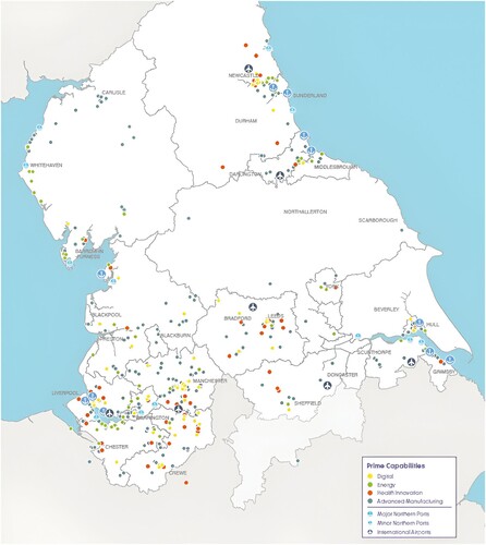 Figure 3. Location of prime capabilities in the NPIER (TfN Citation2019, 19).