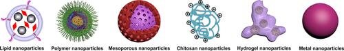 Figure 1 Nanoparticles that is suitable for drug delivery, including lipid nanoparticles, polymer nanoparticles, mesoporous nanoparticles, chitosan nanoparticles, hydrogel nanoparticles and metal nanoparticles.