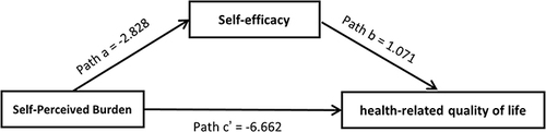 Figure 1 Schematic model of self-efficacy as the mediator between SPB and HRQoL.