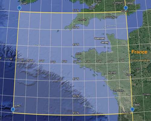 Figure 1. Data Spatial range – courtesy of Google Earth 2021.