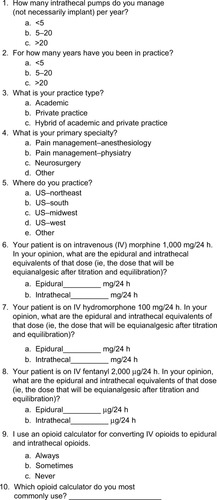 Figure 1 Ten question survey.