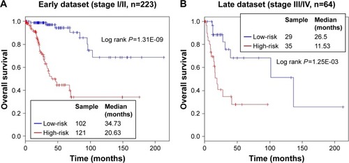 Figure 4 Survival prediction, stratified by stage, of the lncRNA signature in patients.
