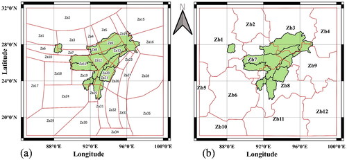 Figure 3. Areal sources of the region for (a) SM1 and (b) SM2.