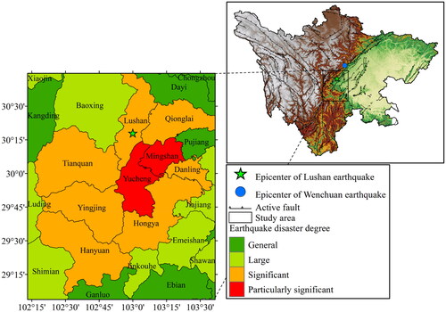 Figure 1. Earthquake disaster degree in the 2013 Ms7.0 Lushan earthquake.