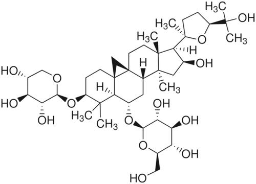 Figure 1. AS-IV is a triterpenoid saponin extracted from Astragalus membranaceus. The molecular formula is C41H68O14.