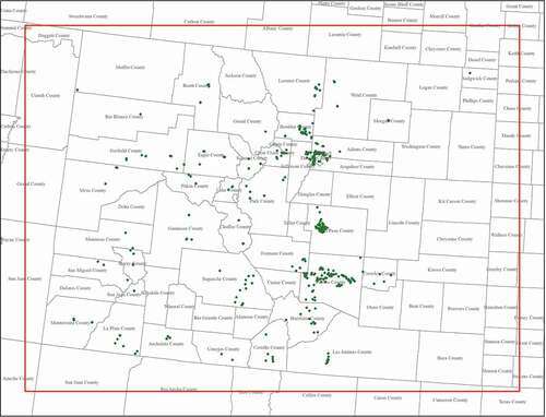 Figure 4. Location of 2019 active cannabis cultivation facilities in Colorado (Ramboll Citation2020).