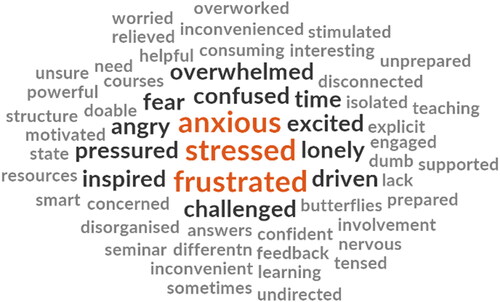 Figure 1. Word cloud of student responses to "How have assessments made you feel? What word comes to mind?".