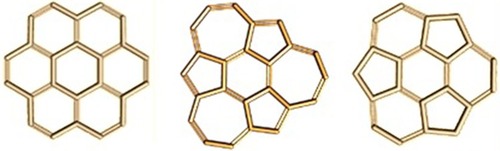 Figure 10 Circulenes with hexagonal core: coronene (left); isocoronene (middle) and sumanene (right).