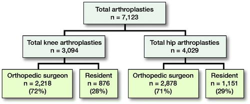 Figure 1. Flowchart of the number of total arthroplasties in each group.