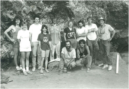 Figure 1. The crew from the 1988 MRAP excavation season at Bushranger’s Cave. Back row (L-R): Bryce Barker, Kathy Frankland, Ian McNiven, Su Davies, Paul McInnes, Fiona Mowatt, Peter Hiscock, Scott Mitchell and Jay Hall. Front row (L-R): Jim Smith and Greg Bowen (Photograph: Bryce Barker).