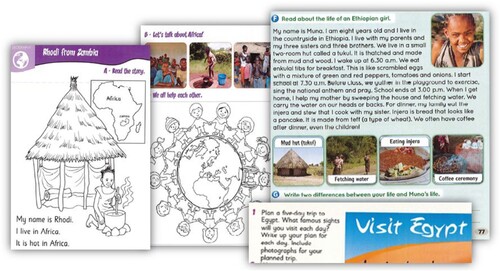 Figure 2. Extract from Window on the World: Senior Infants (24, 25), Small World: 2nd Class (77) and Window on the World: 3rd Class (p.57) Left to Right.