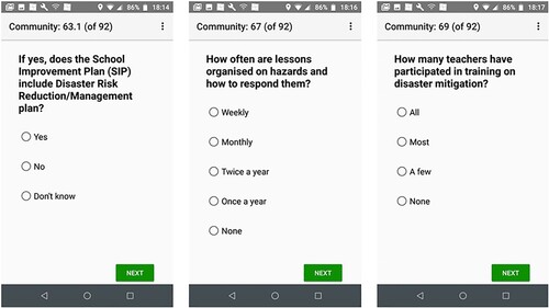 Figure 9. Examples of hazard preparedness related questions.