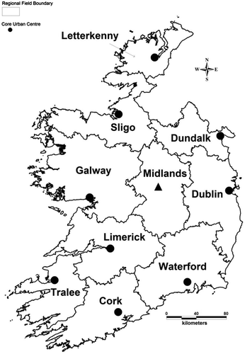 Figure 1. Regional urban centres and their fields of influence.