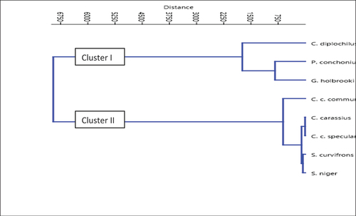 Figure 9. Dendrogram showing distribution of fish fauna with respect to variation in physicochemical aspects of Manasbal Lake.