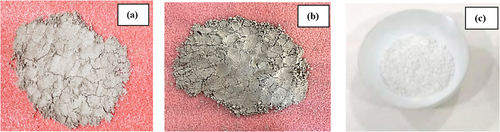 Figure 2. Materials used: (a) calcined ash, (b) uncalcined ash, and (c) GGBS.