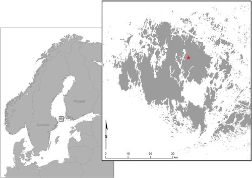Figure 1. Map of the Åland Islands (Finland). The investigated area in the central part of the main island of Åland is marked with a red star. Map data: ©maanmittauslaitos.