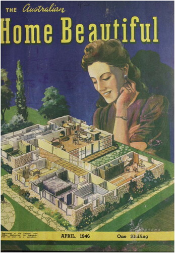 Figure 10. Australian Home Beautiful, April 1946 cover featuring Sherman house designed by Kurt Popper.