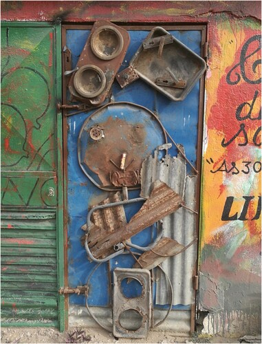 Figure 16. Manuel Manjate (Maputo) and local children. Detail from mural in the Bairro do Aeroporto, Maputo, 2019. Recycled scrap metal and paint. Source: Author’s own photograph (7 March 2020).