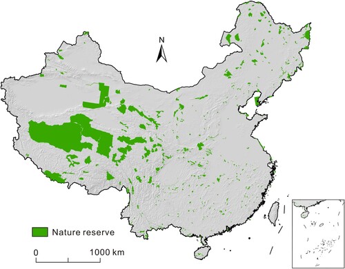 Figure 1. Spatial distributions of national nature reserves in China.