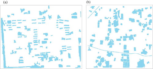 Figure 9. The manually delineated reference data used in geometry-based evaluation for (a) urban area and (b) farmland area.