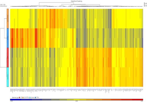 Figure 6 Hierarchical clustering of 200 upregulated and downregulated genes from NIH3T3 samples treated with DMSO, RBC1023, STAU, or RBC1023 plus STAU.