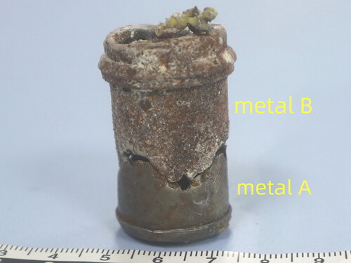 Figure 9. Splicing of broken ends of metal A and metal B.