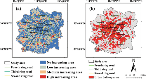 Figure 5. (a) Spatial variations of artificial impervious surface during 2015.