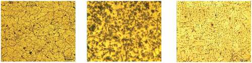 Figure 15. The optical microstructure of A: AA 6063 as cast B: 95%AA 6063 + 5% SiC C: AA 6063 + SiC +5% Silica sand.