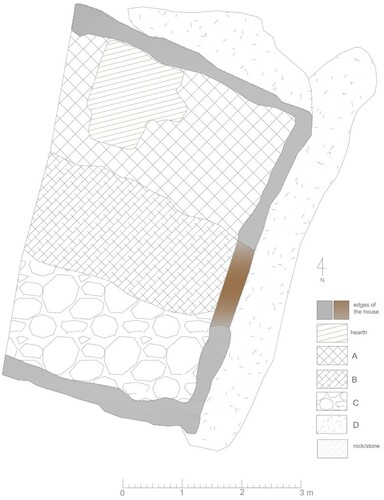 Figure 4. Plan of the four zones in the eastern side of the Bronze Age house at Kalnik-Igrišče (Phase B).