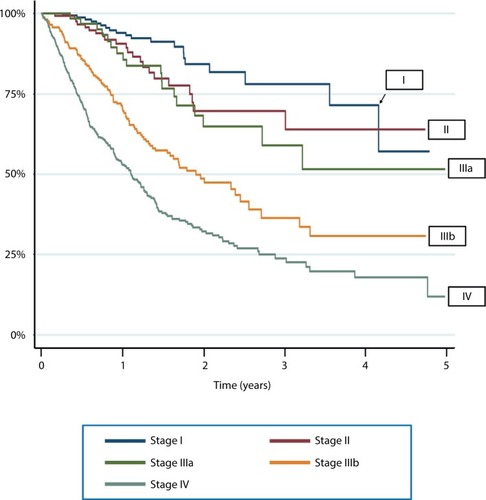 Figure 2 Kaplan–Meier survival curves of mortality by stage of disease.