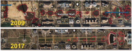 Figure 3 Areas occupied at the obama and trump inaugurations. Image © 2017 DigitalGlobe, Google